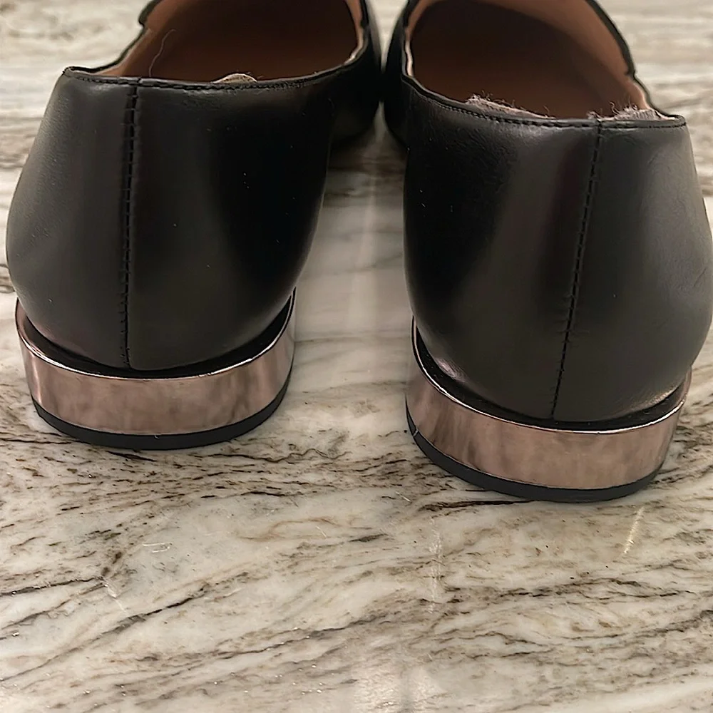 27 EDIT Black Leather Loafers/Decorative Heel/ Style Rita/ Naturalizer